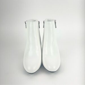 Pointed Toe White Ankle Booties With Side Zippers